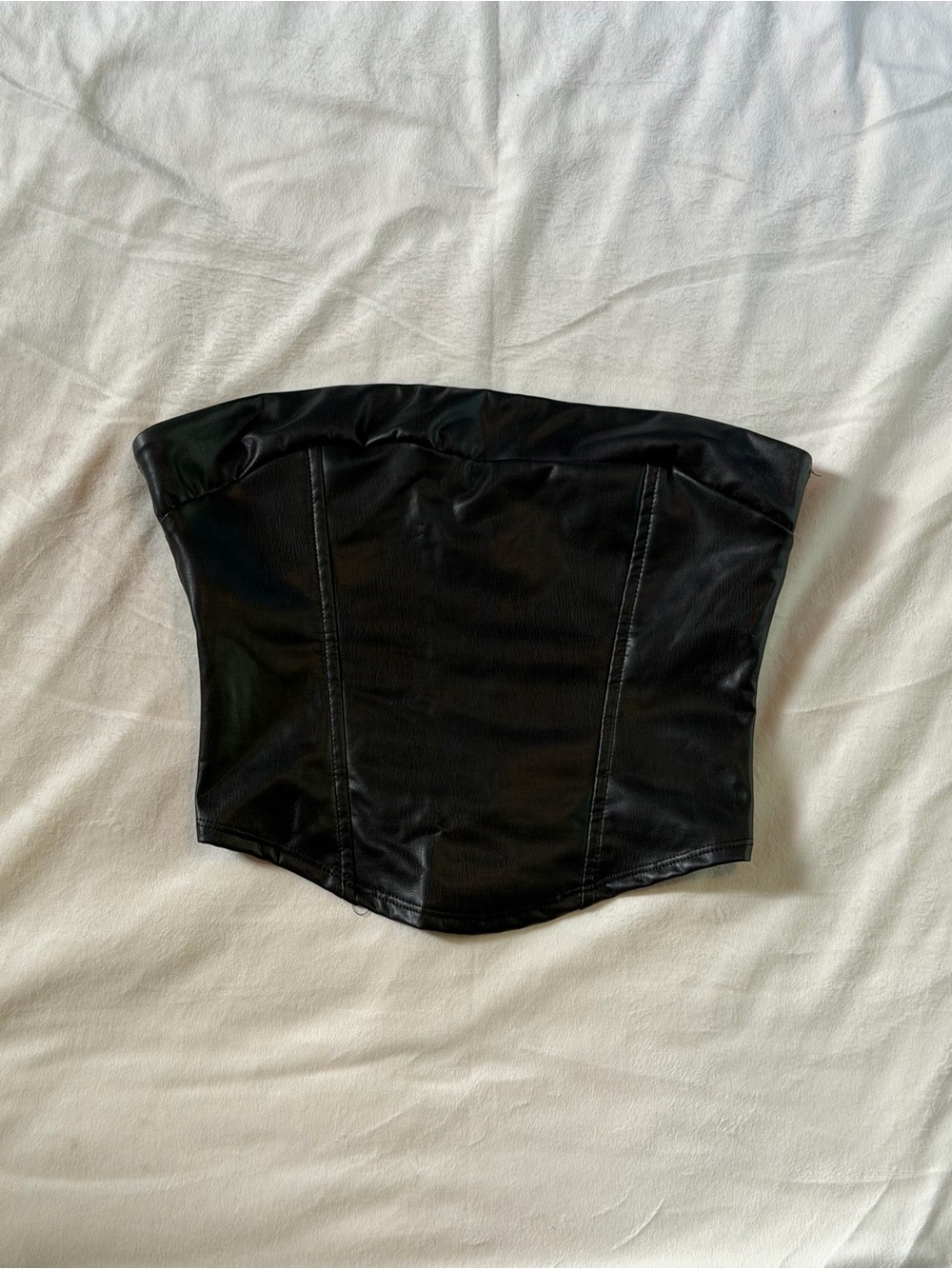Altar'd State Black Faux Leather Strapless Crop Top